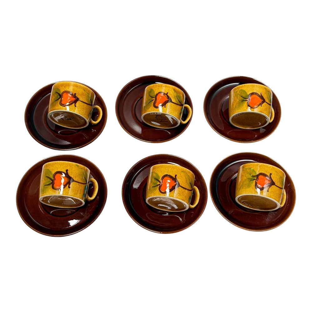 Vintage Zell Handgemalt Marion Cups and Saucers Set of 6 Germany Pottery 1970s